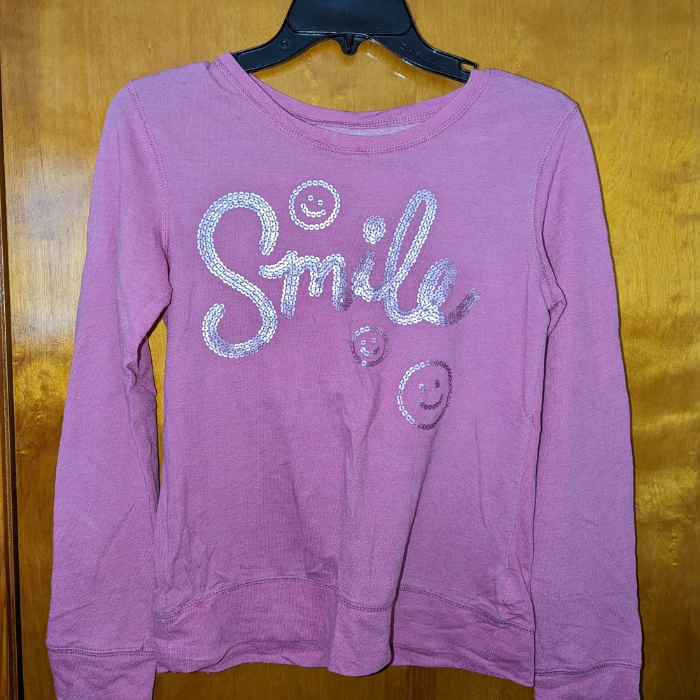 [Girl's] Pink Long Sleeved Sequin Smile Shirt